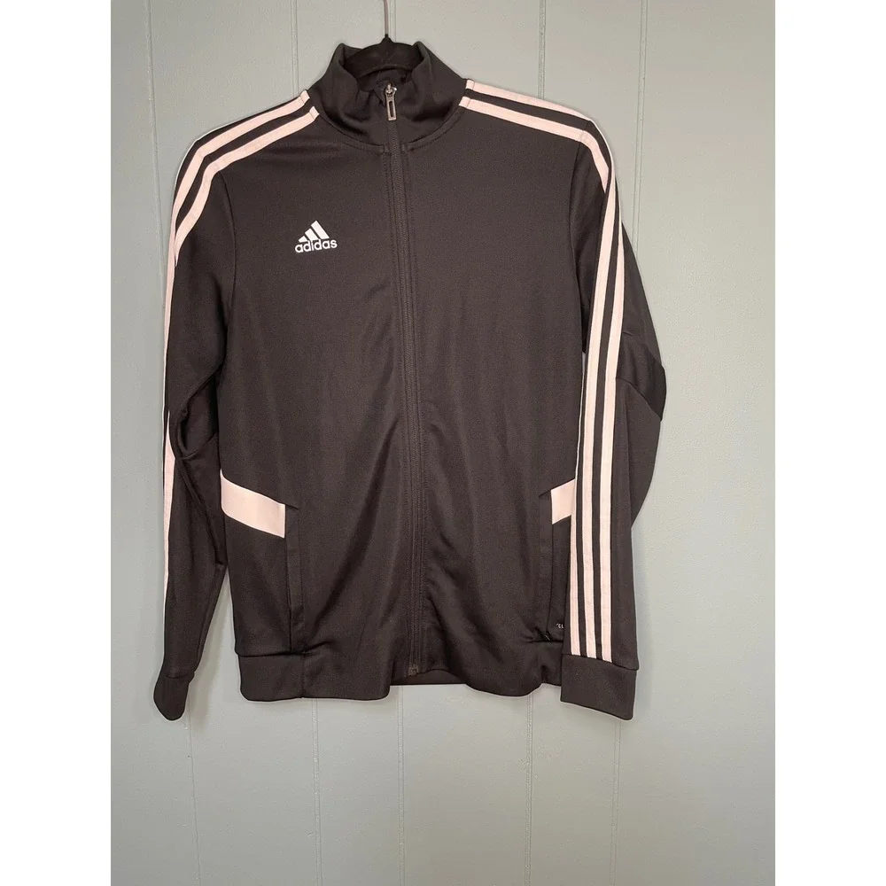 Adidas Track Jacket Black White 3 Stripe Climalite‎ Full Zip Size S